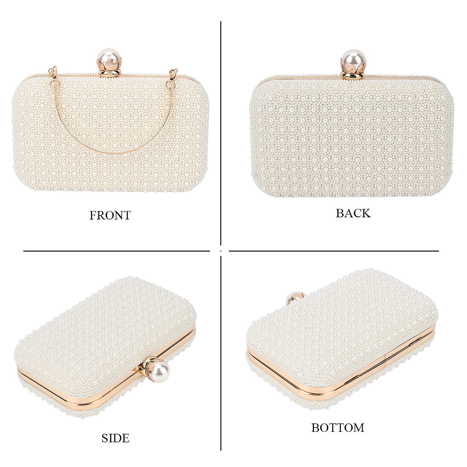 Closeout Deal - Imitation Pearl Embellished Evening Clutch with Chain Strap - White