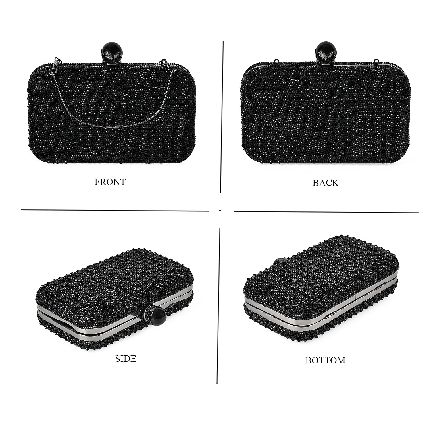 Closeout Deal - Imitation Pearl Embellished Evening Clutch with Chain Strap - Black