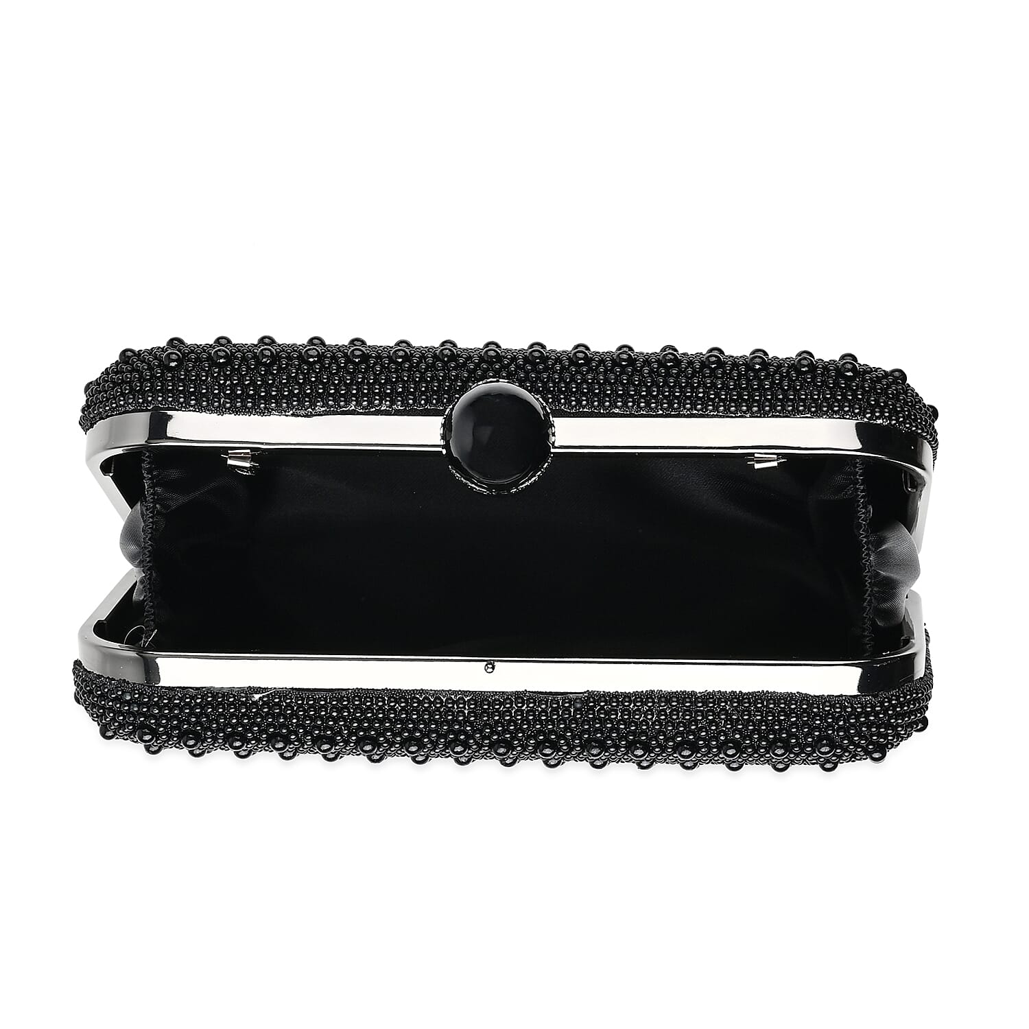 Closeout Deal - Imitation Pearl Embellished Evening Clutch with Chain Strap - Black