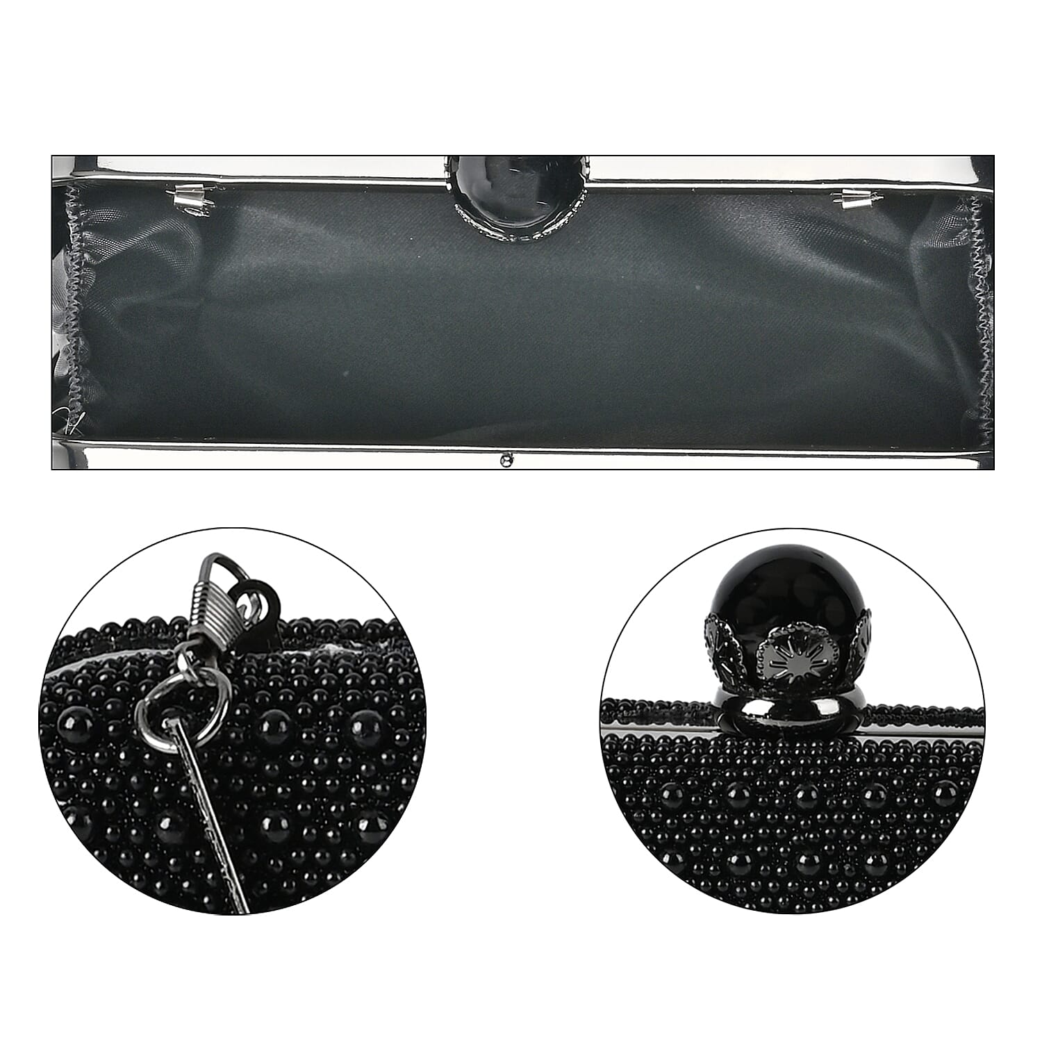 Closeout Deal - Imitation Pearl Embellished Evening Clutch with Chain Strap - Black