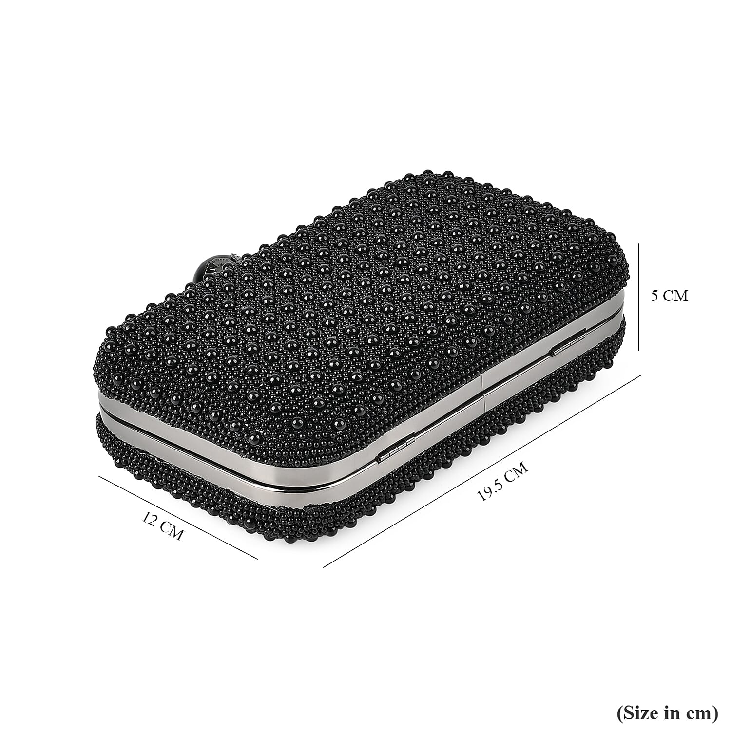 Closeout Deal - Imitation Pearl Embellished Evening Clutch with Chain Strap - Black