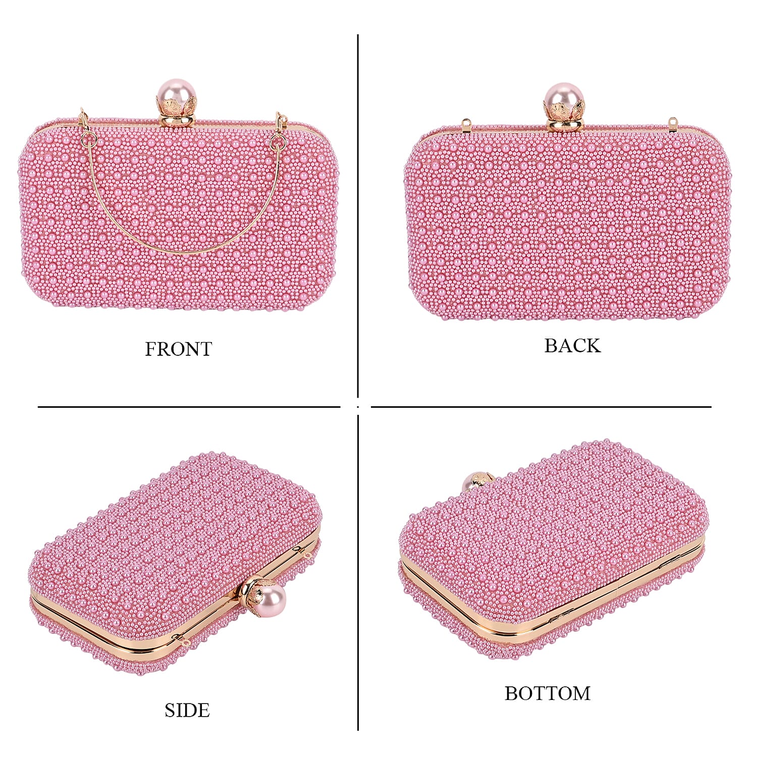 Closeout Deal - Imitation Pearl Embellished Evening Clutch with Chain Strap - Pink