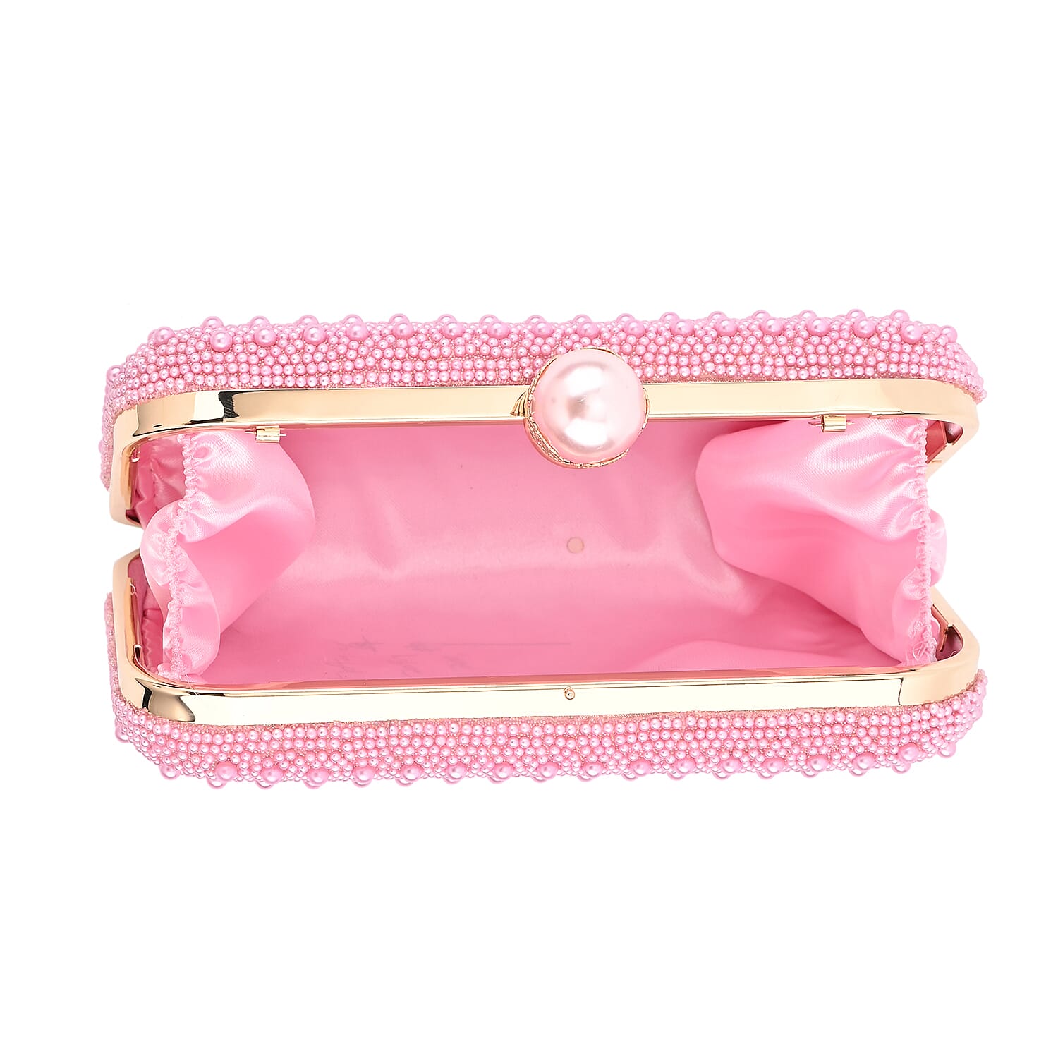 Closeout Deal - Imitation Pearl Embellished Evening Clutch with Chain Strap - Pink