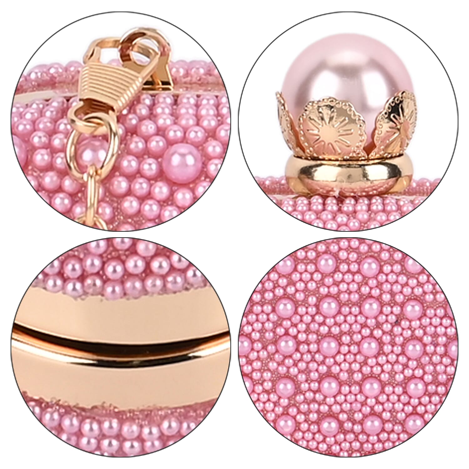 Closeout Deal - Imitation Pearl Embellished Evening Clutch with Chain Strap - Pink