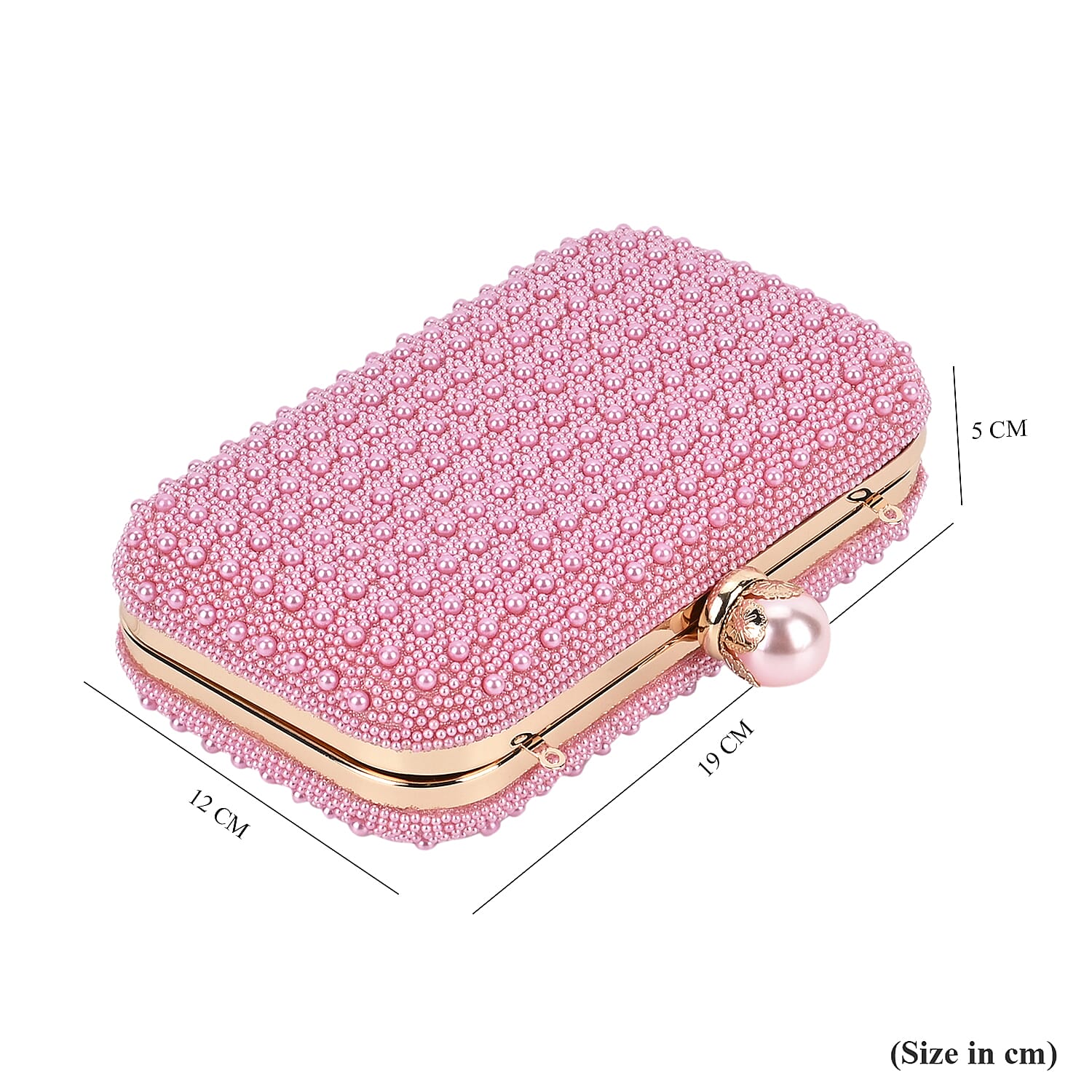 Closeout Deal - Imitation Pearl Embellished Evening Clutch with Chain Strap - Pink
