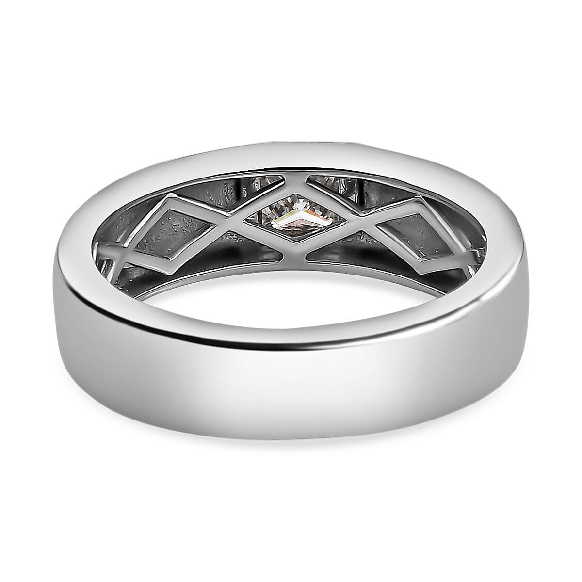 Moissanite Solitaire Band Ring in Platinum Overlay Sterling Silver