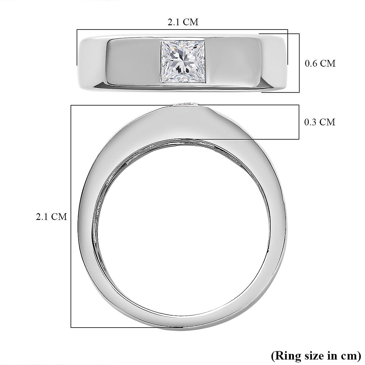 Moissanite Solitaire Band Ring in Platinum Overlay Sterling Silver