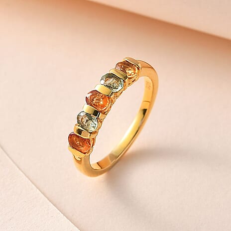Multi Sapphire Ring in 18K Vermeil Yellow Gold Plated Sterling Silver 1.18 Ct.