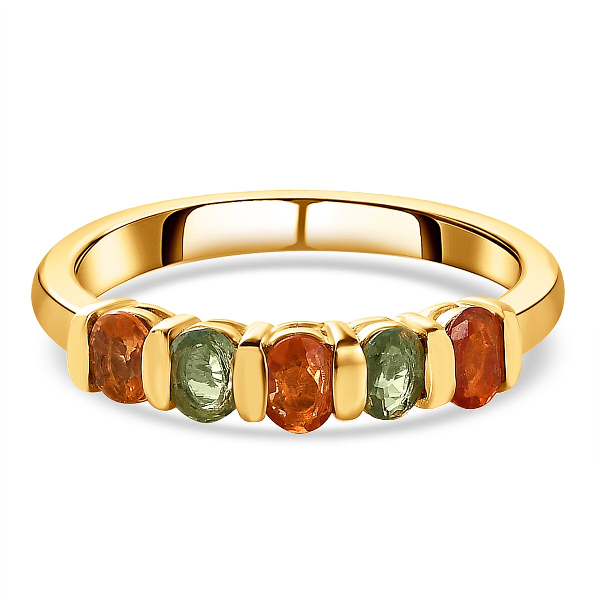 Multi Sapphire Ring in 18K Vermeil Yellow Gold Plated Sterling Silver 1.18 Ct