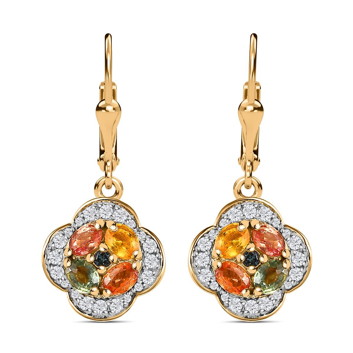 Multi Sapphire & Natural Zircon Earrings in 18K Vermeill YG Plated Sterling Silver 2.82 Ct