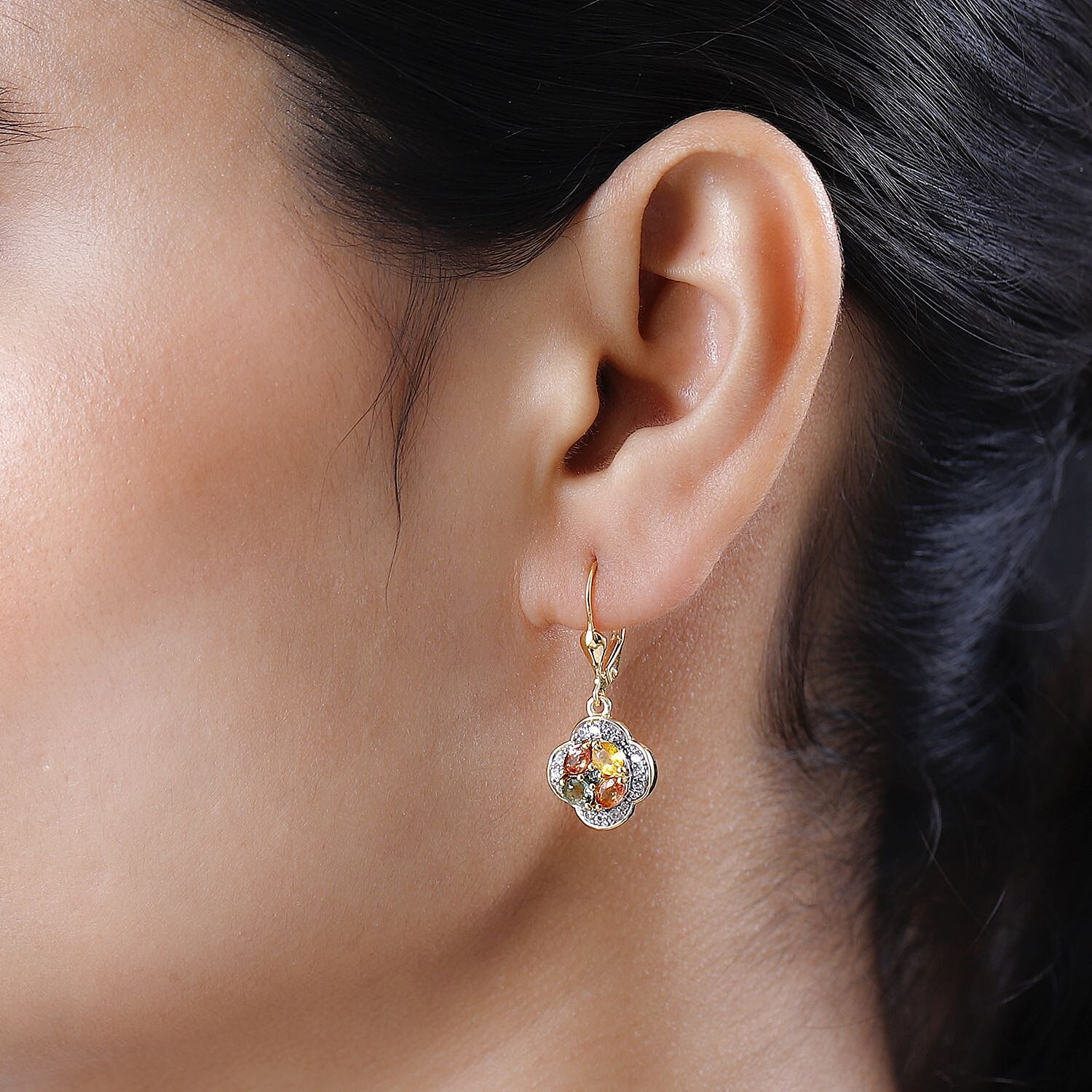 Multi Sapphire & Natural Zircon Earrings in 18K Vermeill YG Plated Sterling Silver 2.82 Ct