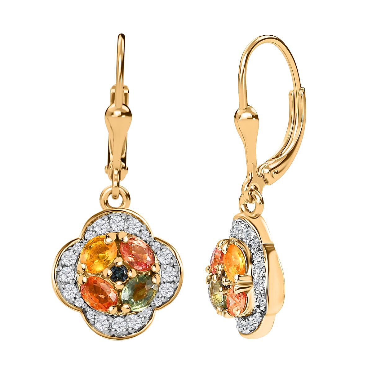 Multi Sapphire & Natural Zircon Earrings in 18K Vermeill YG Plated Sterling Silver 2.82 Ct