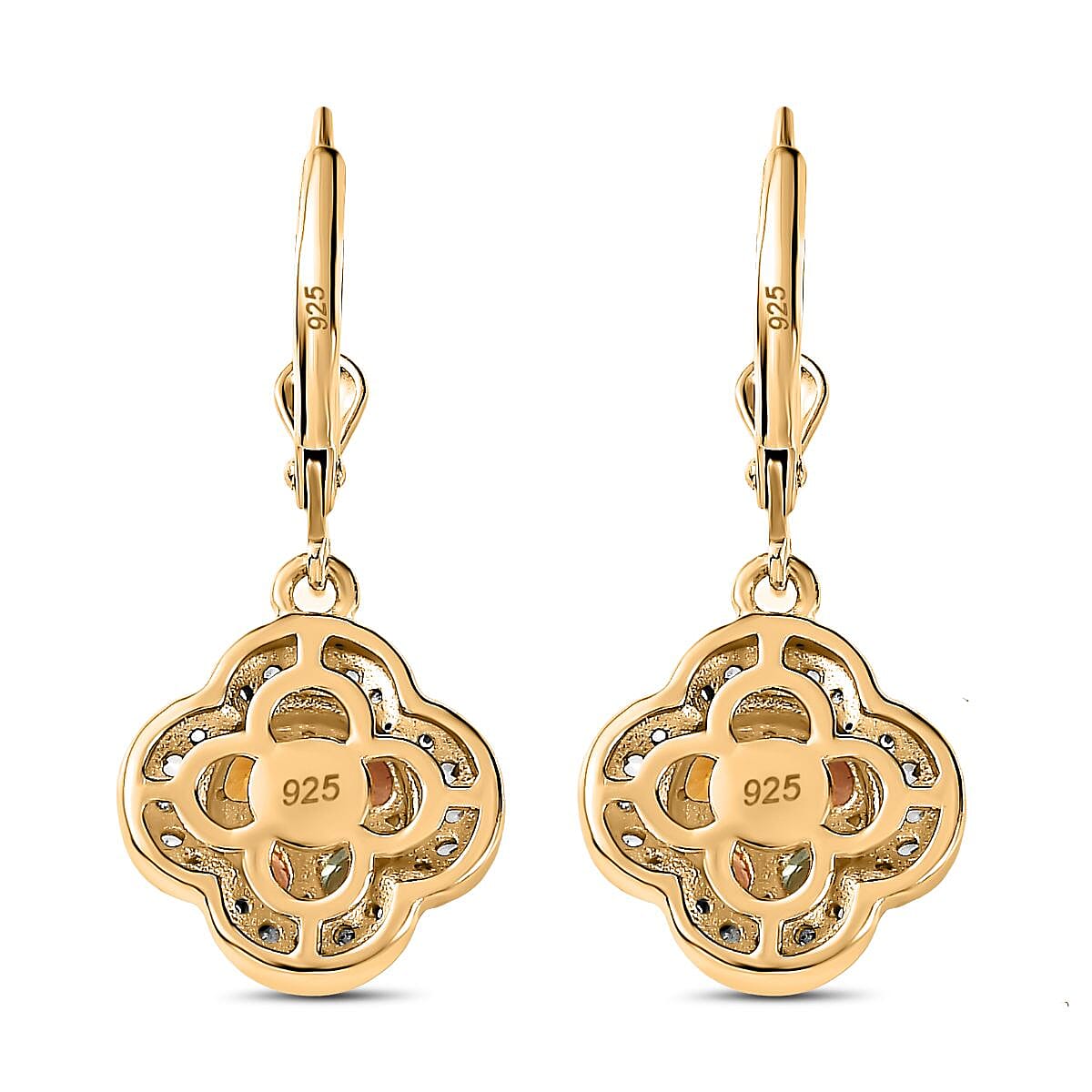 Multi Sapphire & Natural Zircon Earrings in 18K Vermeill YG Plated Sterling Silver 2.82 Ct