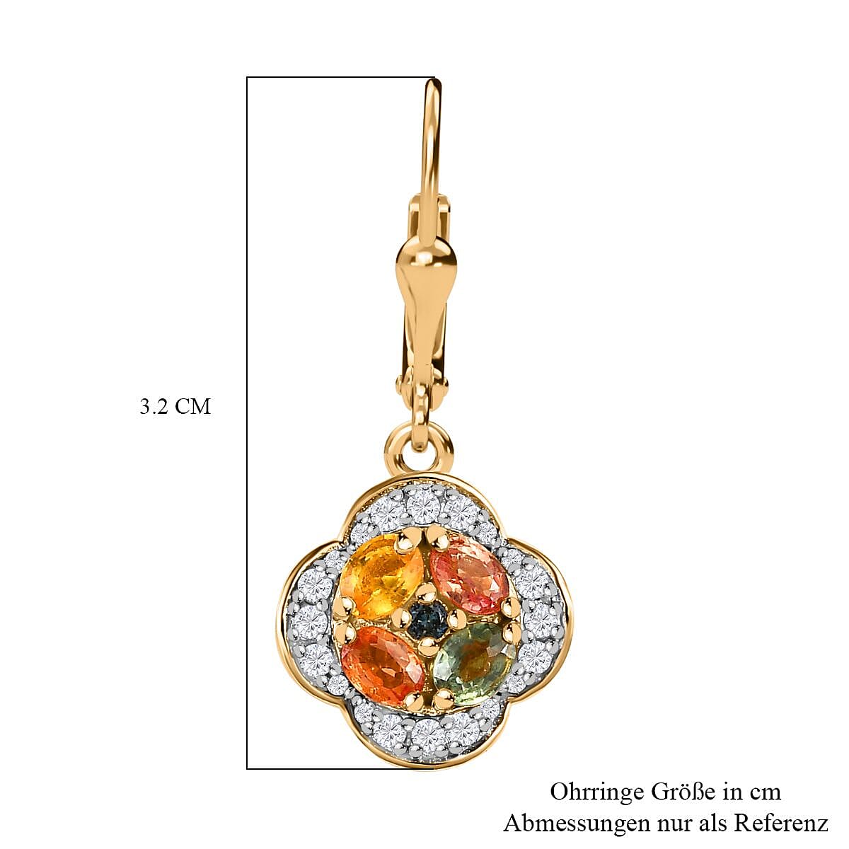 Multi Sapphire & Natural Zircon Earrings in 18K Vermeill YG Plated Sterling Silver 2.82 Ct