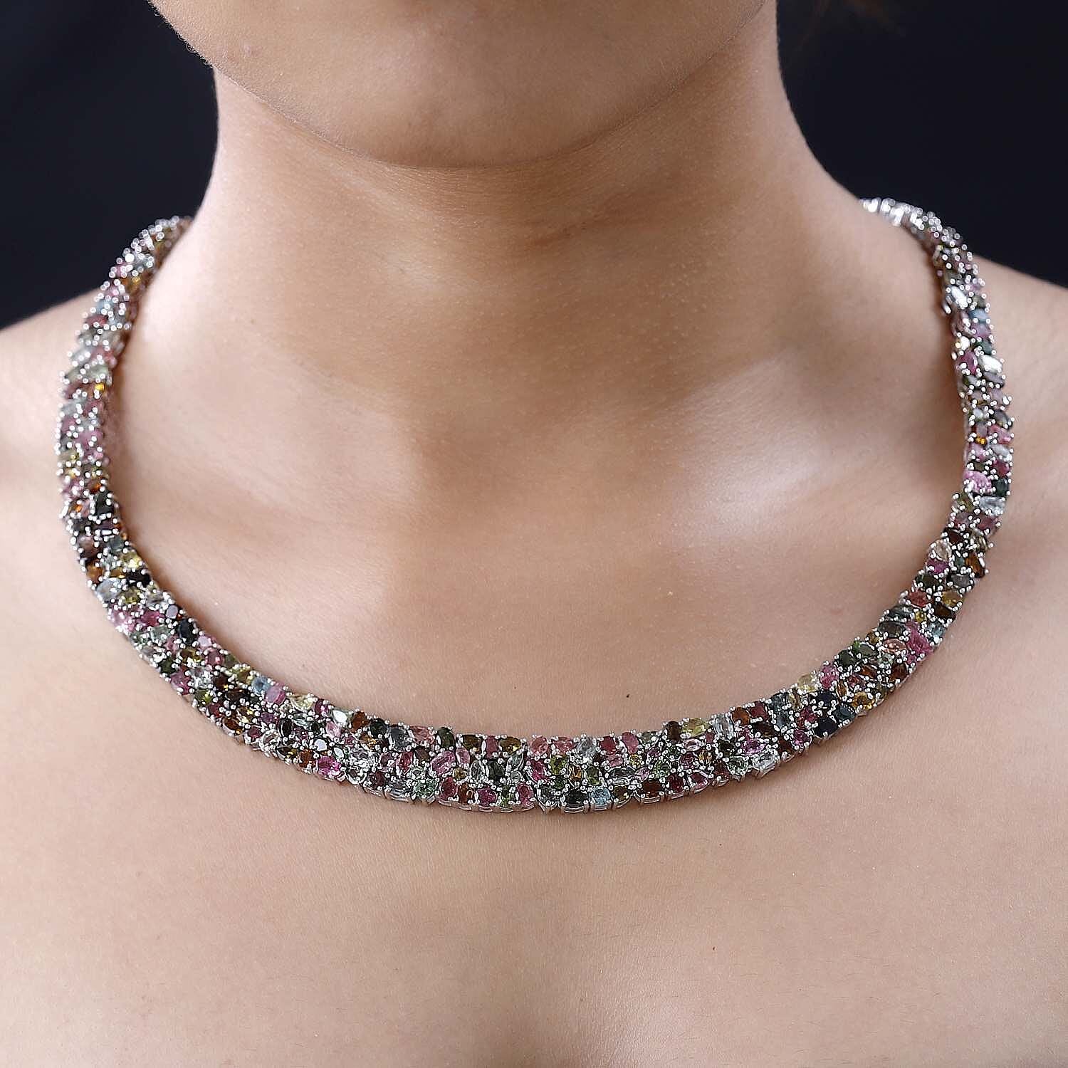 Multi-Tourmaline Necklace (Size - 20) in Platinum Overlay Sterling Silver 50.00 Ct, Silver Wt. 20.05 Gms