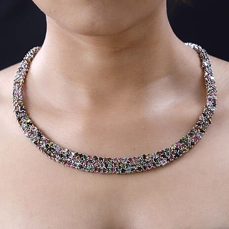 Multi-Tourmaline Necklace (Size - 20) in Platinum Overlay Sterling Silver 50.00 Ct, Silver Wt. 20.05 Gms