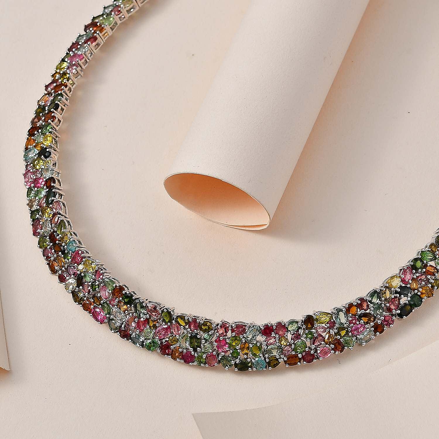 Multi-Tourmaline Necklace (Size - 20) in Platinum Overlay Sterling Silver 50.00 Ct, Silver Wt. 20.05 Gms