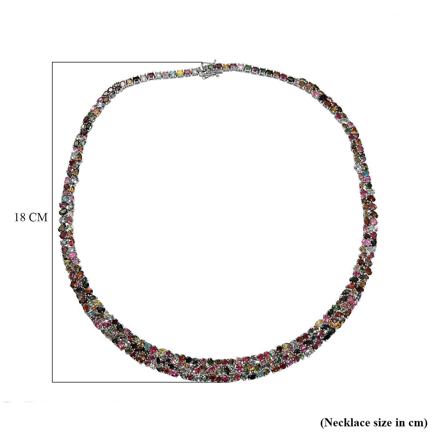 Multi-Tourmaline Necklace (Size - 20) in Platinum Overlay Sterling Silver 50.00 Ct, Silver Wt. 20.05 Gms