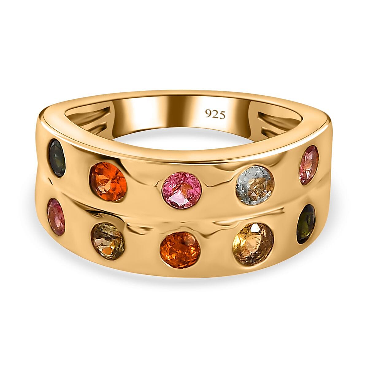 Multi-Tourmaline Band Ring in 18K Vermeil Yellow Gold Plated Sterling Silver 1.20 Ct