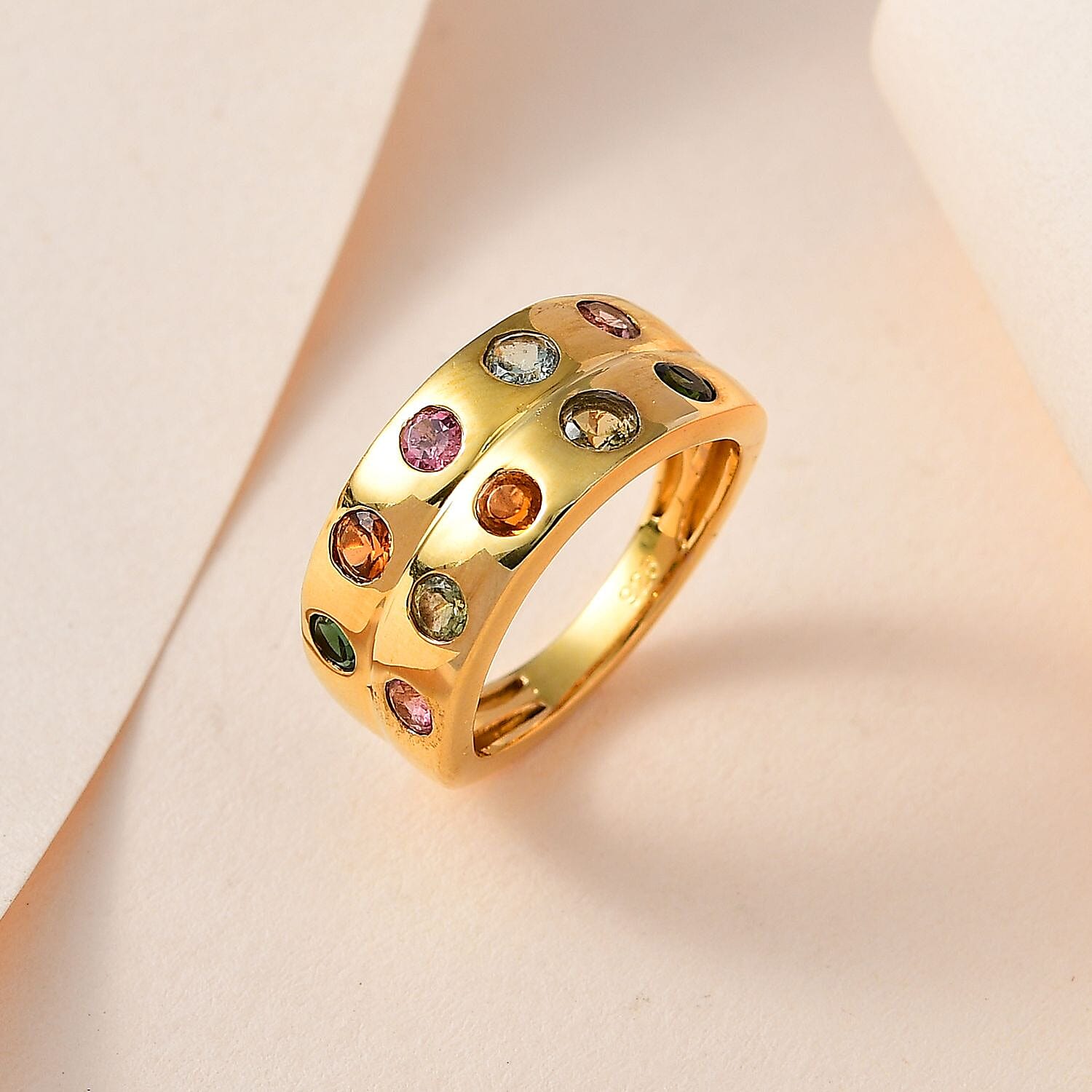 Multi-Tourmaline Band Ring in 18K Vermeil Yellow Gold Plated Sterling Silver 1.20 Ct