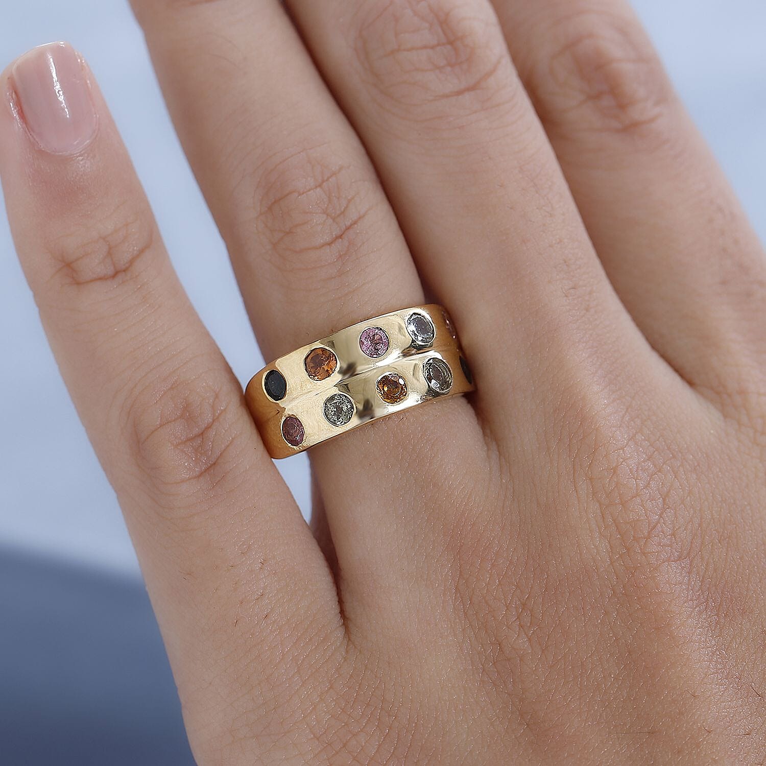 Multi-Tourmaline Band Ring in 18K Vermeil Yellow Gold Plated Sterling Silver 1.20 Ct