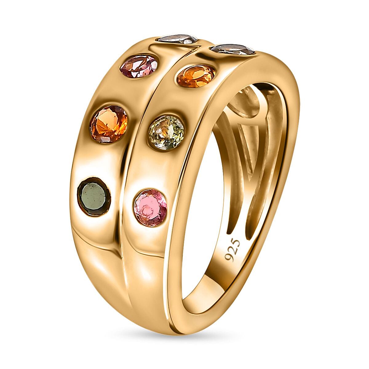 Multi-Tourmaline Band Ring in 18K Vermeil Yellow Gold Plated Sterling Silver 1.20 Ct
