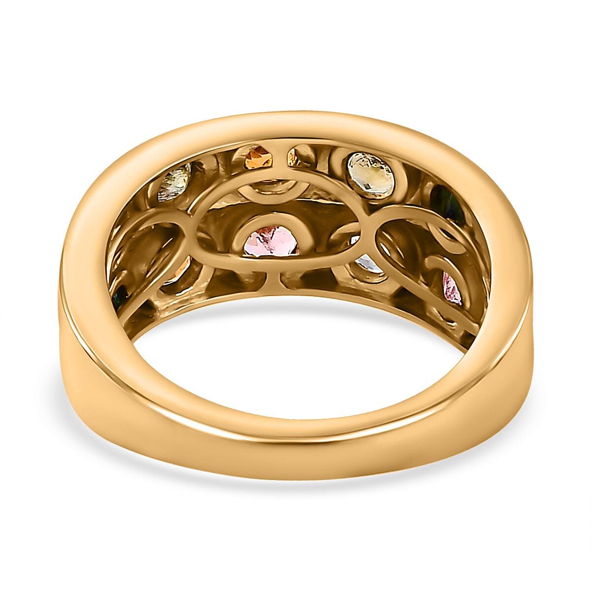 Multi-Tourmaline Band Ring in 18K Vermeil Yellow Gold Plated Sterling Silver 1.20 Ct