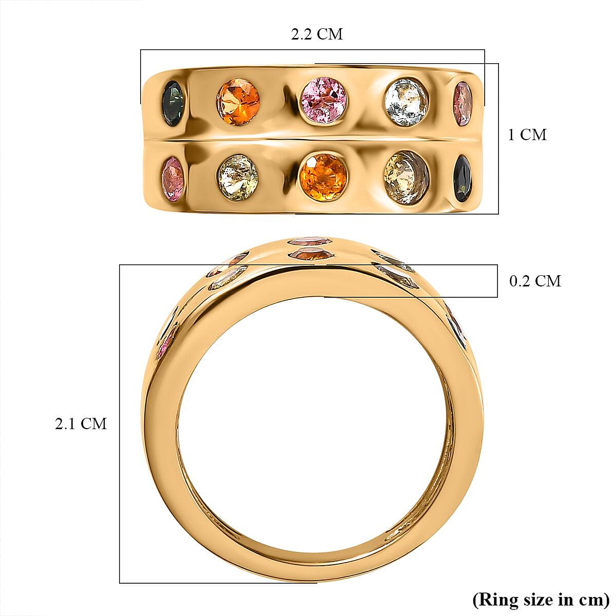 Multi-Tourmaline Band Ring in 18K Vermeil Yellow Gold Plated Sterling Silver 1.20 Ct