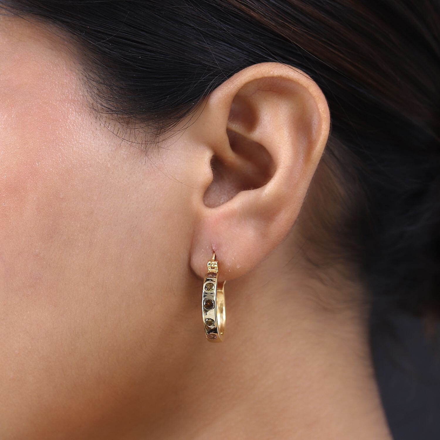 Multi-Tourmaline Hoop Earrings in 18K Vermeil Yellow Gold Plated Sterling Silver 1.20 Ct