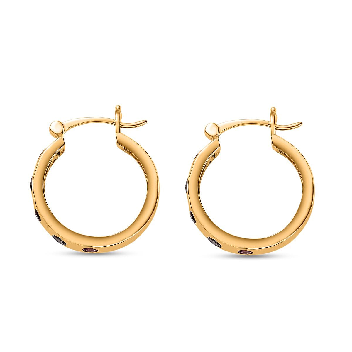 Multi-Tourmaline Hoop Earrings in 18K Vermeil Yellow Gold Plated Sterling Silver 1.20 Ct