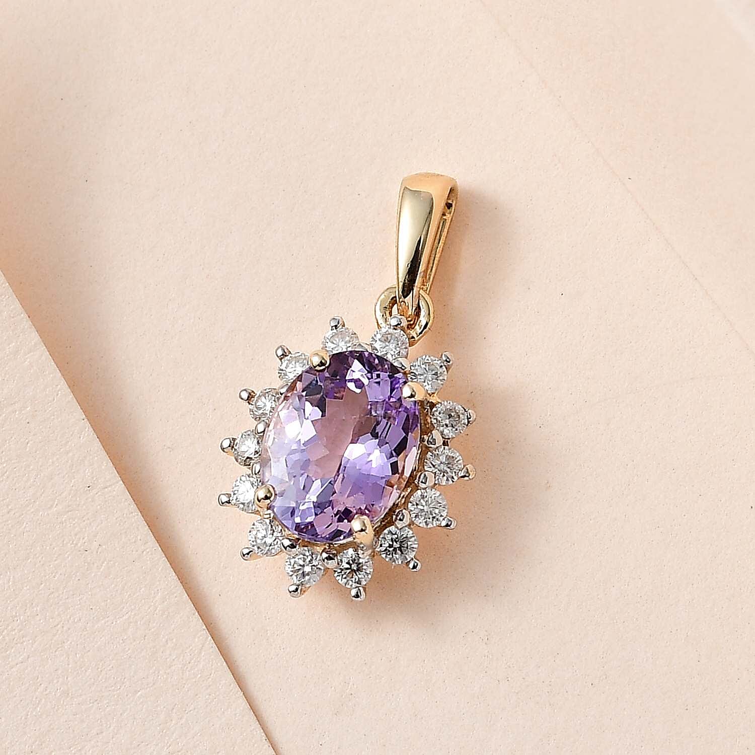 9K Yellow Gold Lilac Tanzanite and Moissanite Earrings 1.59 Ct.