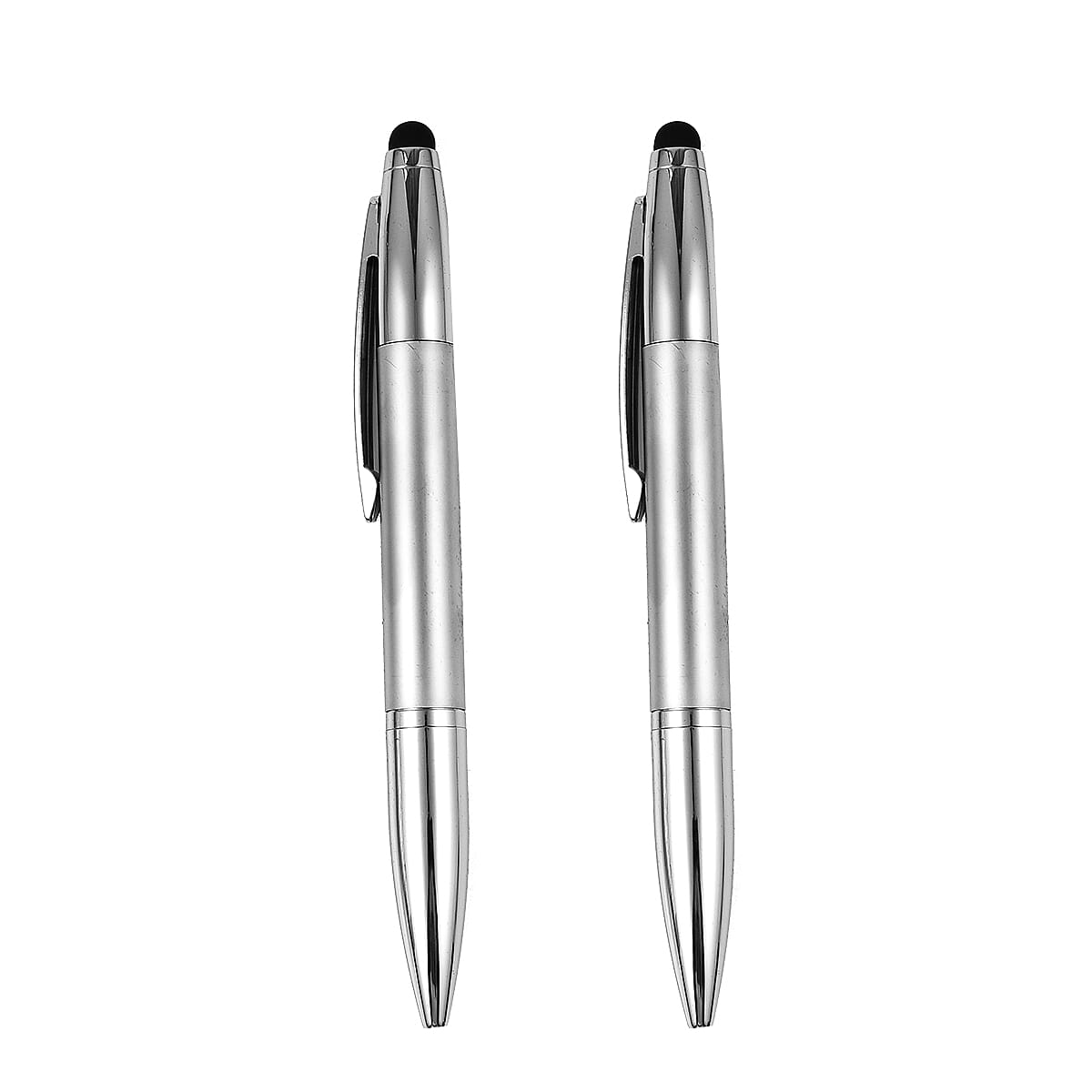 Latham & Hall Set of 2 Silver Ballpoint Pens with Stylus 1x Blue Ink, 1x Black Ink with Presentation Box