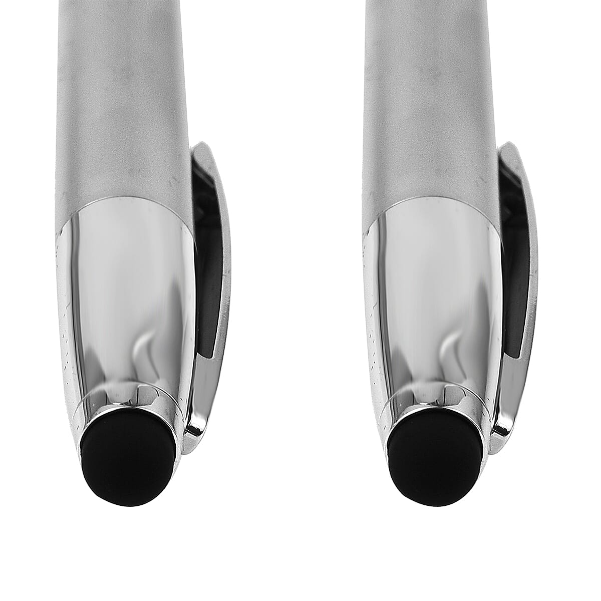 Latham & Hall Set of 2 Silver Ballpoint Pens with Stylus 1x Blue Ink, 1x Black Ink with Presentation Box