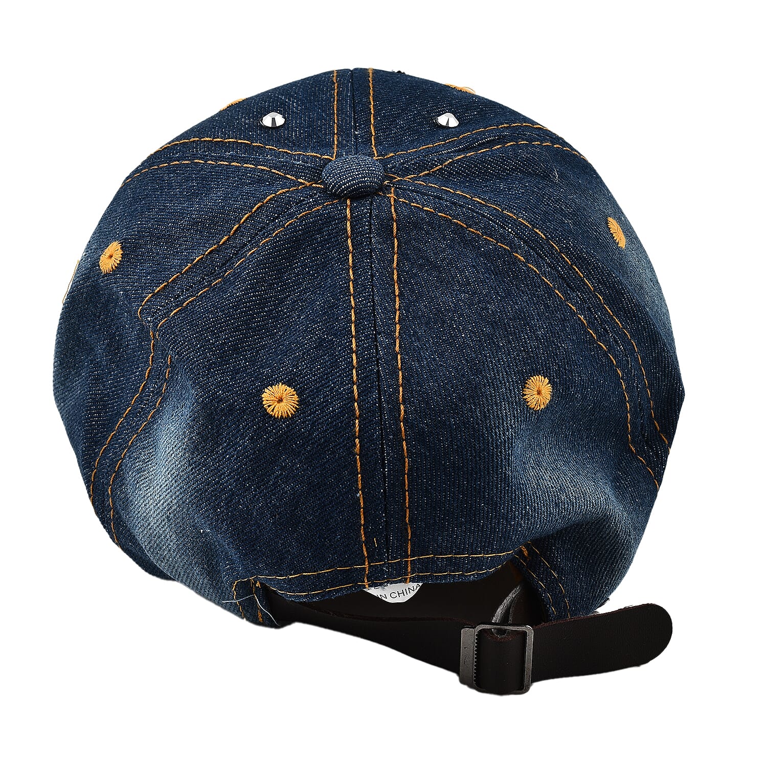 100% Cotton Crystal Studded Big Star Design Denim Cap - Blue