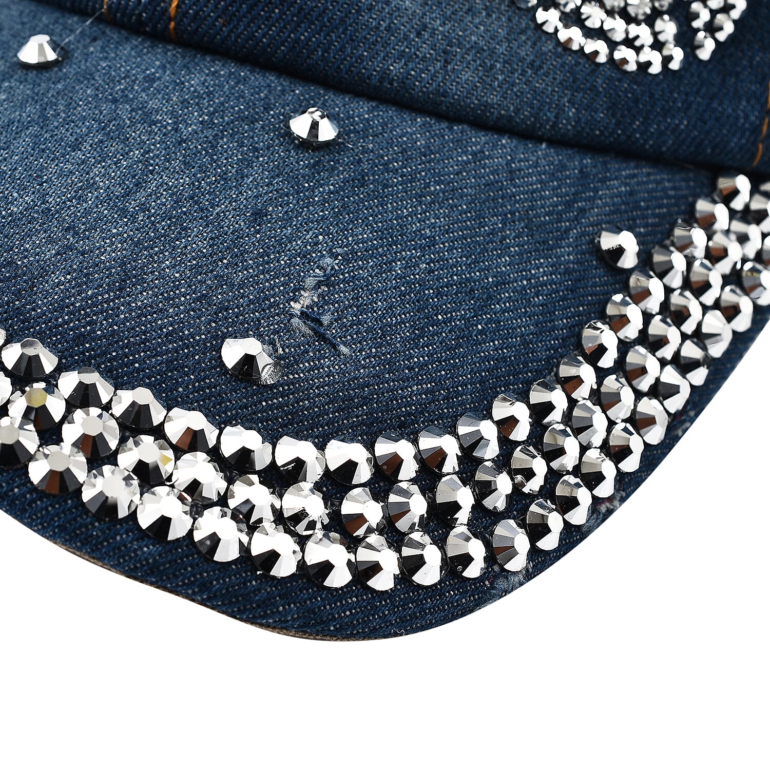 100% Cotton Crystal Studded Love Word Design Denim Cap - Blue