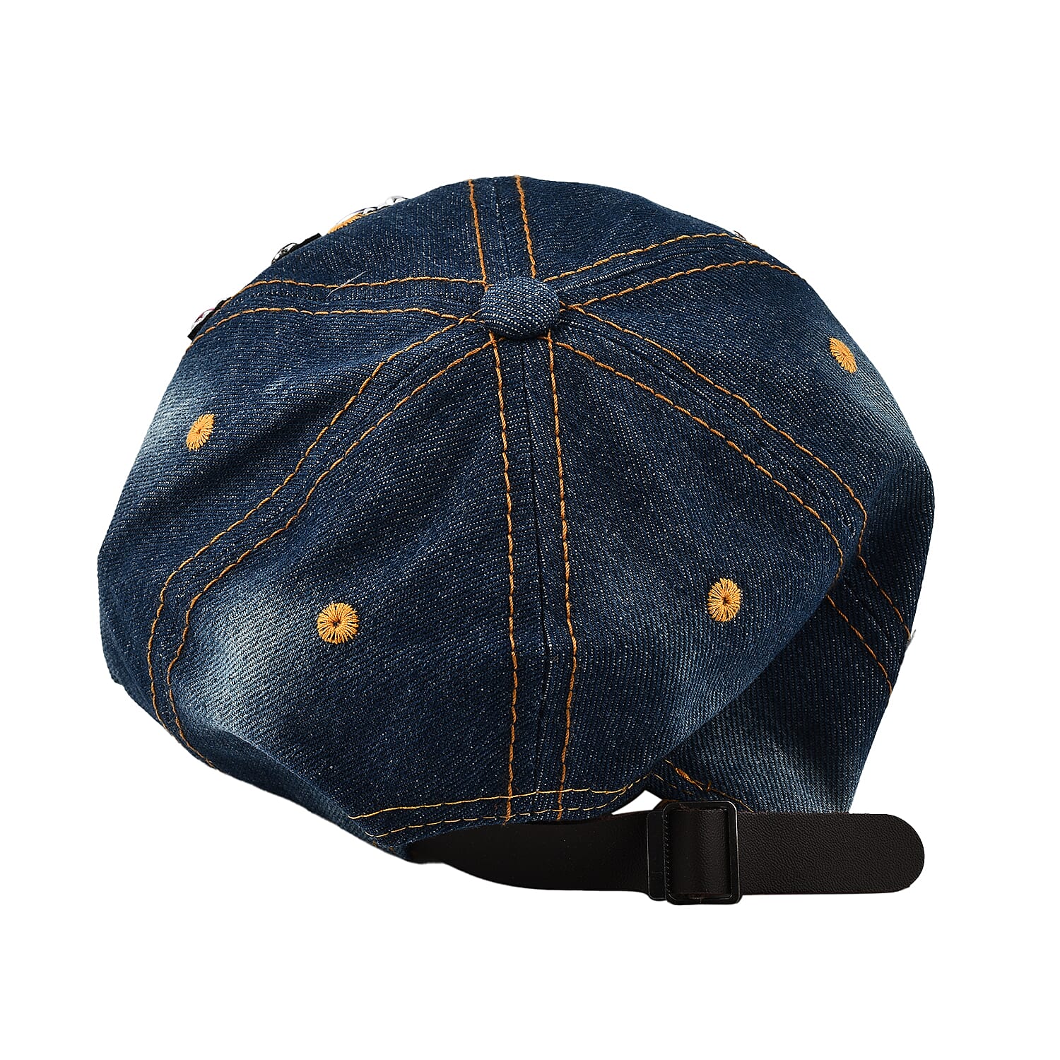100% Cotton Denim Crystal Studded Embroidered Cap (One Size)  - Luck