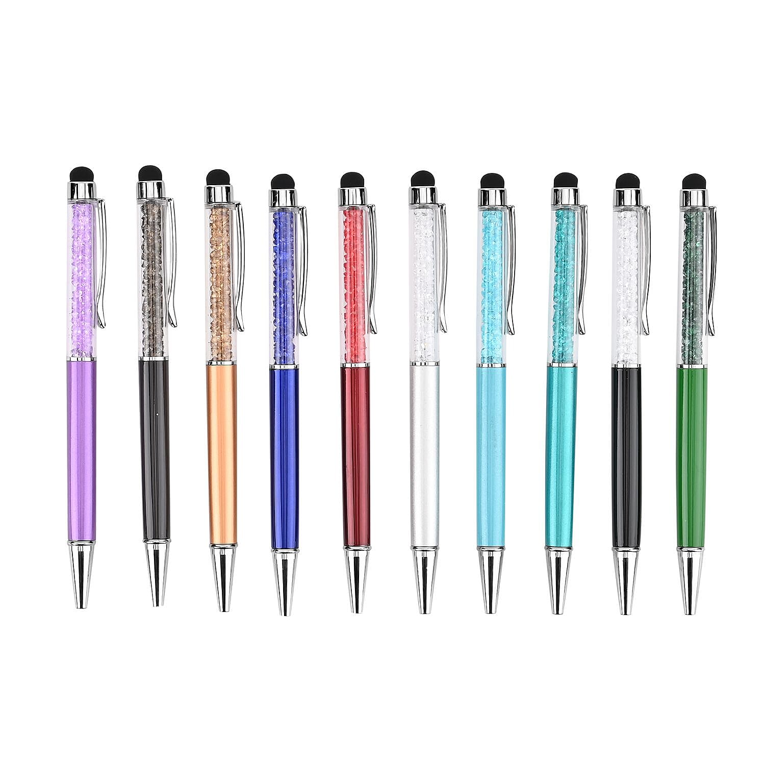 10 Crystal Ball Point Pens With Stylus And Blue Ink Refill