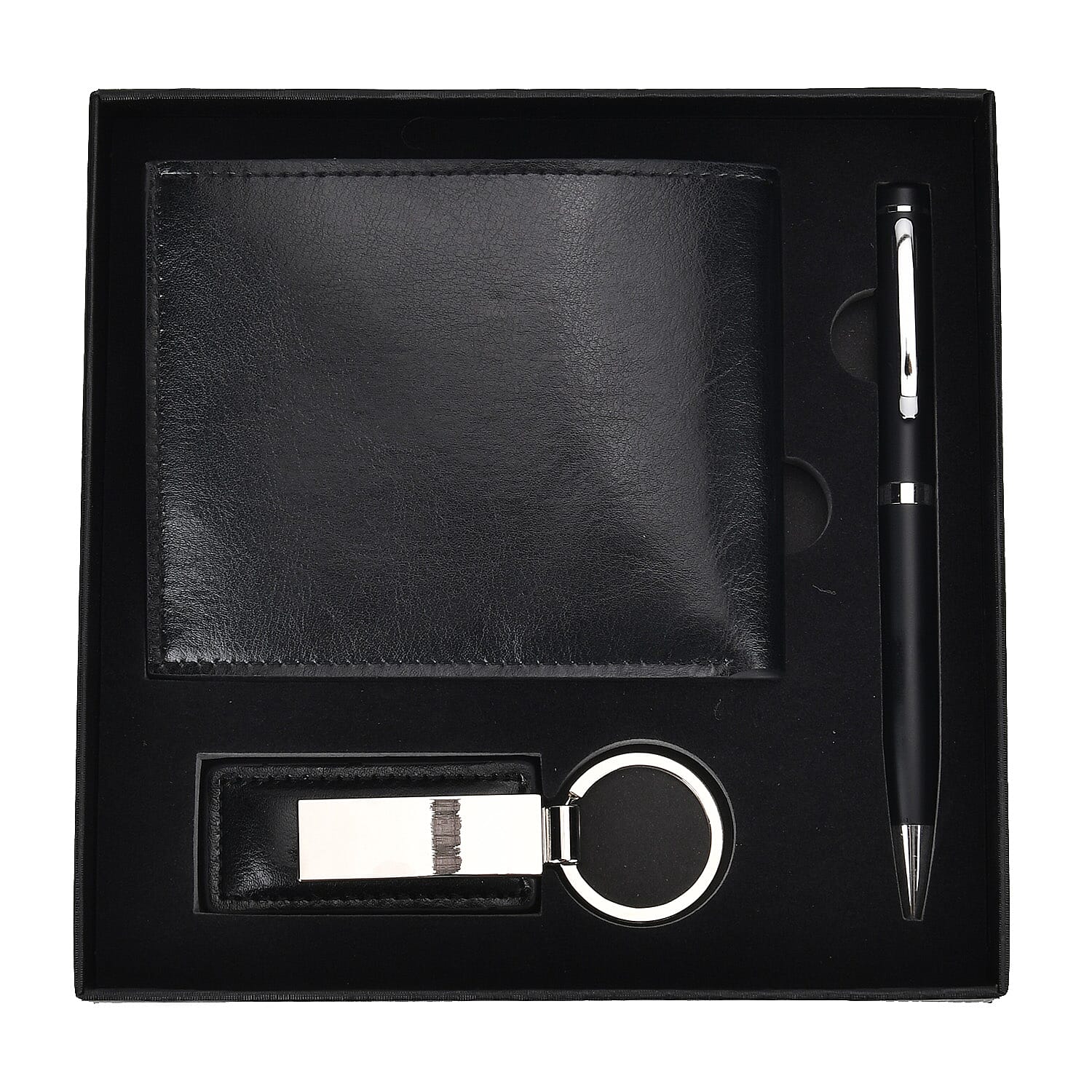 3 Piece Set of Gift Boxes For Men (Ballpoint Pen - Keychain - Wallet) - Black