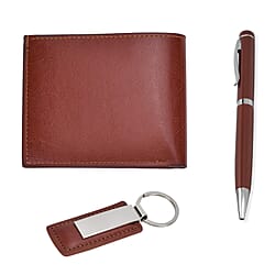 3 Piece Set of Gift Boxes For Men (Ballpoint Pen - Keychain - Wallet) - Brown