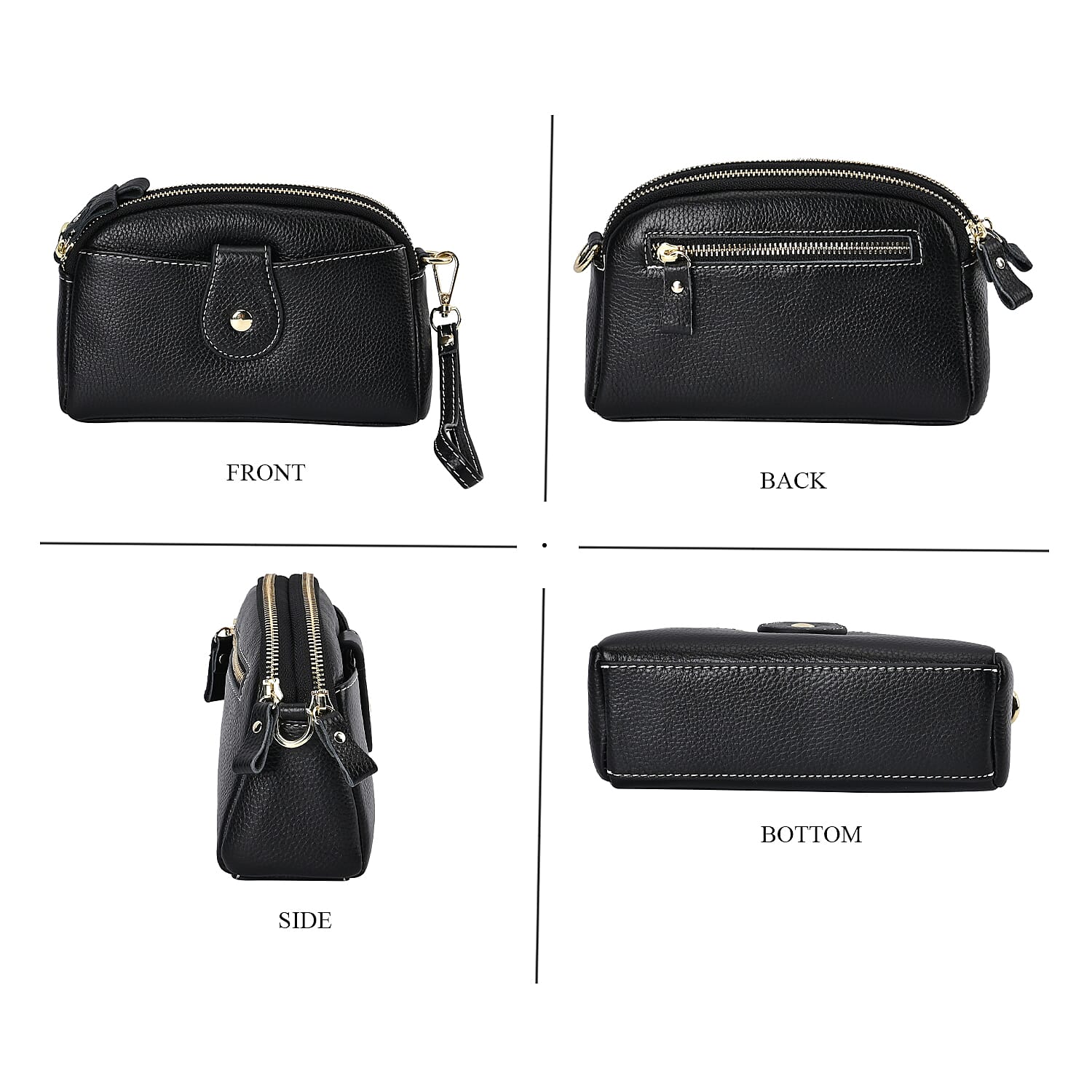 Set of 2 - 100% Genuine Leather Crossbody Bag & Card Wallet with RFID Protection - Black