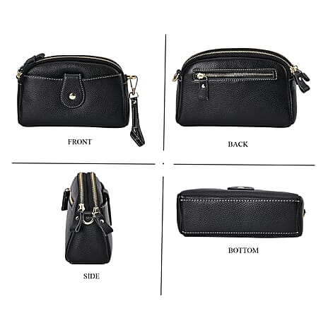 Set of 2 - 100% Genuine Leather Crossbody Bag & Card Wallet with RFID Protection - Black