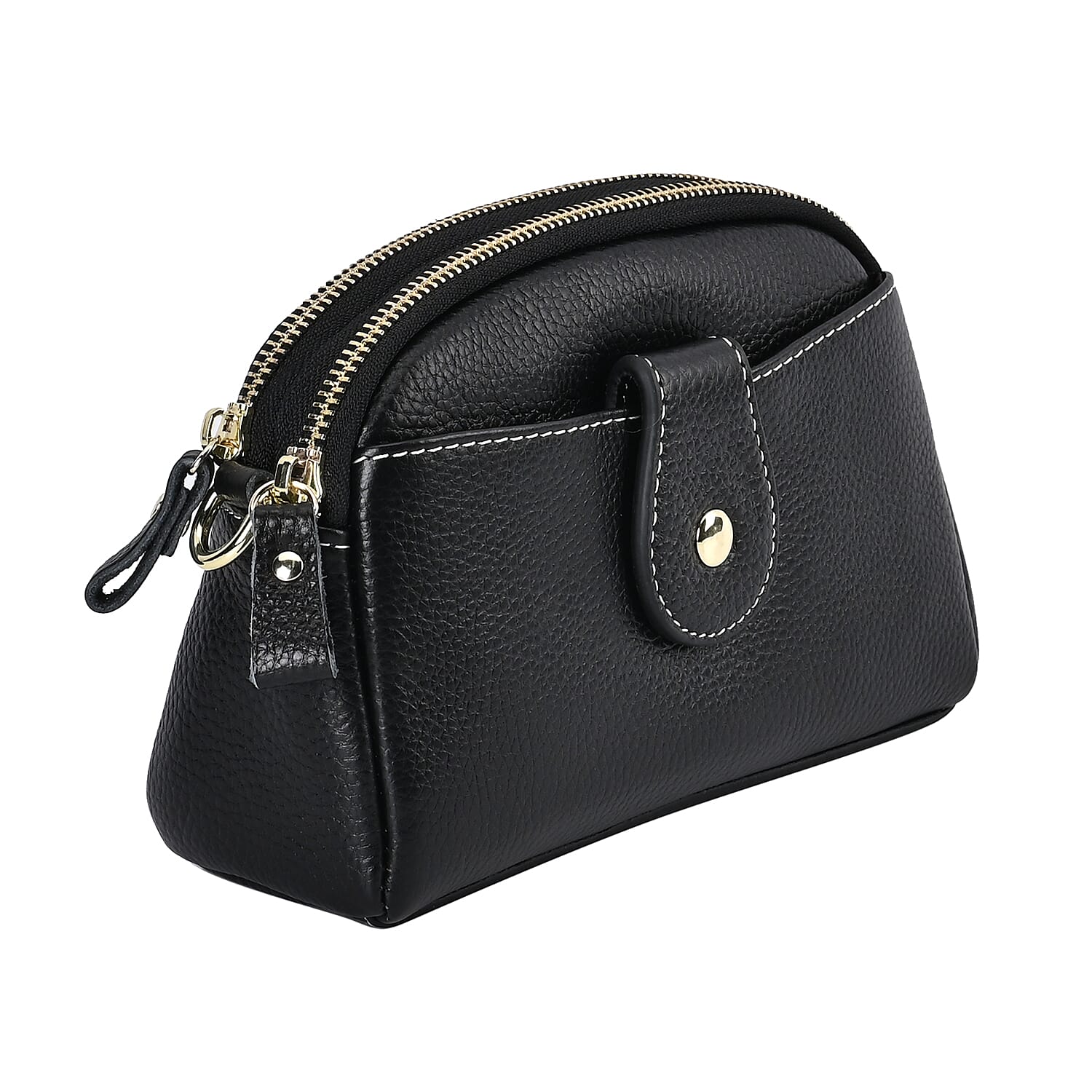 Set of 2 - 100% Genuine Leather Crossbody Bag & Card Wallet with RFID Protection - Black