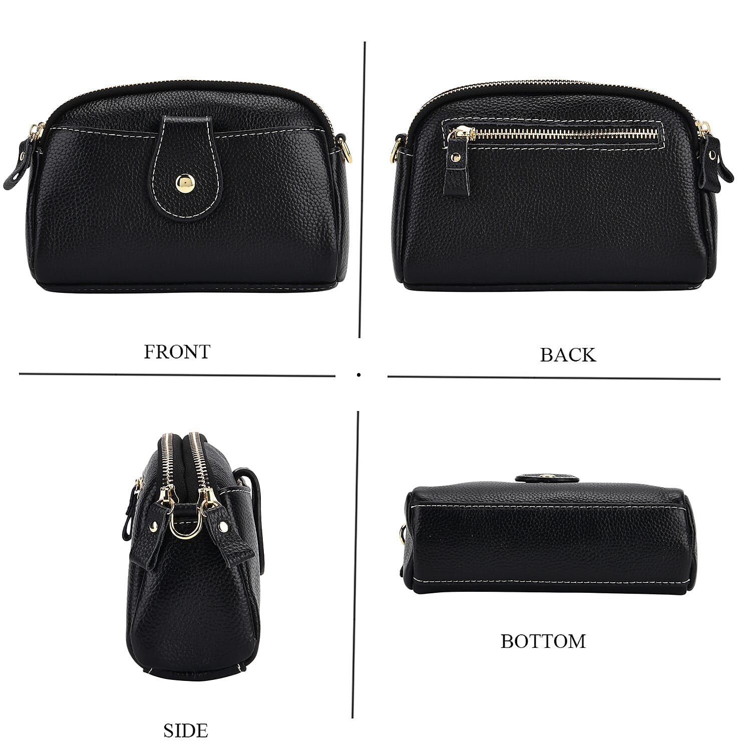 Set of 2 - 100% Genuine Leather Crossbody Bag & Card Wallet with RFID Protection - Black