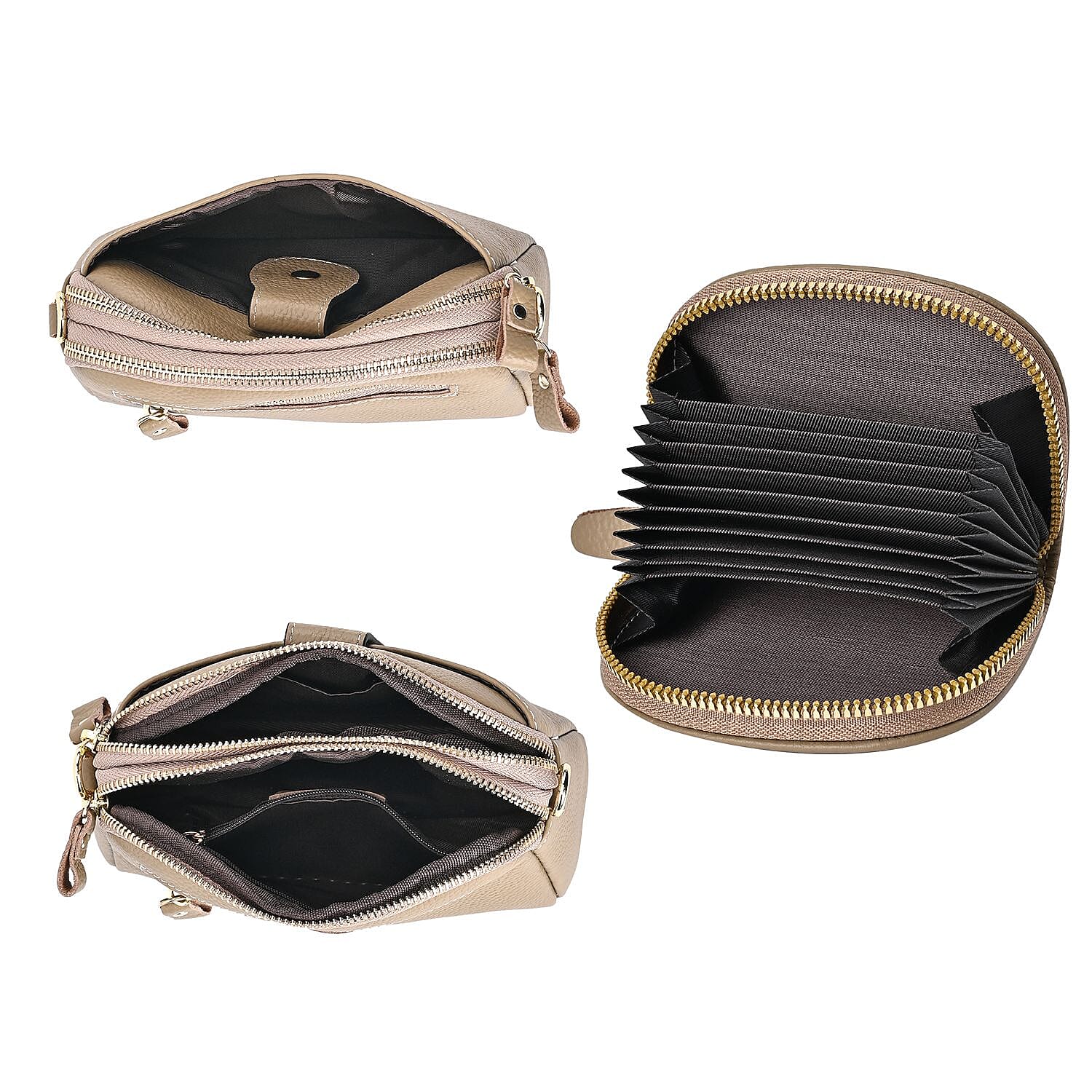 Set of 2 - 100% Genuine Leather Crossbody Bag & Card Wallet with RFID Protection - Brown