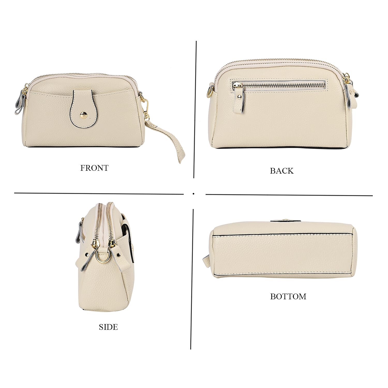 Set of 2 - 100% Genuine Leather Crossbody Bag & Card Wallet with RFID Protection - Cream