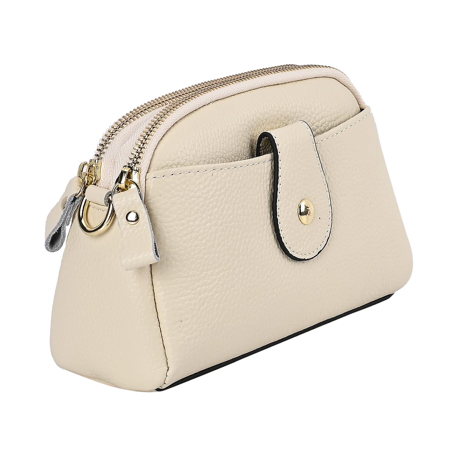 Set of 2 - 100% Genuine Leather Crossbody Bag & Card Wallet with RFID Protection - Cream