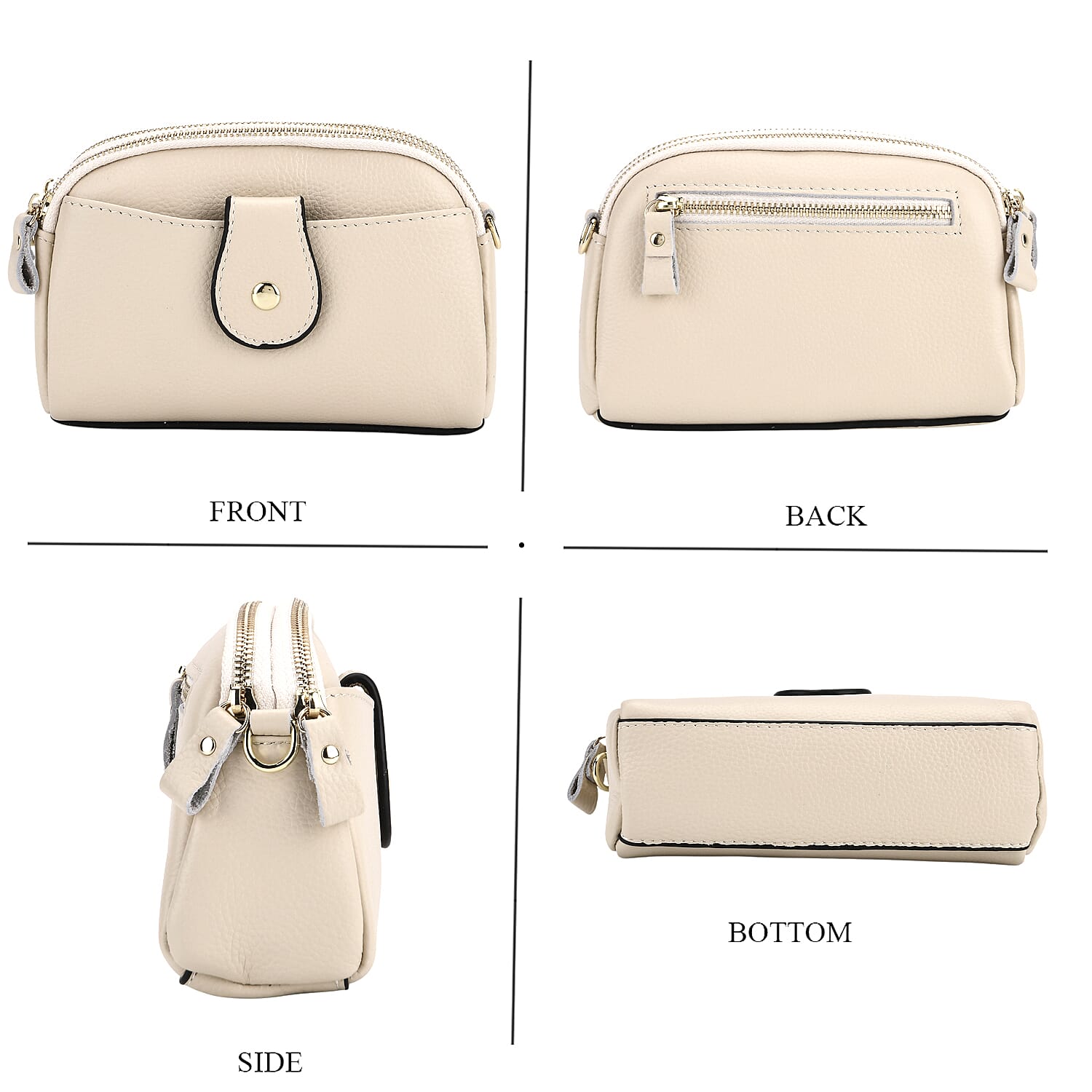 Set of 2 - 100% Genuine Leather Crossbody Bag & Card Wallet with RFID Protection - Cream