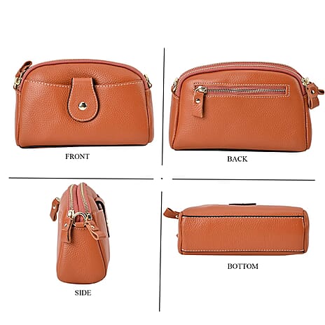 Set of 2 - 100% Genuine Leather Crossbody Bag & Card Wallet with RFID Protection - Tan