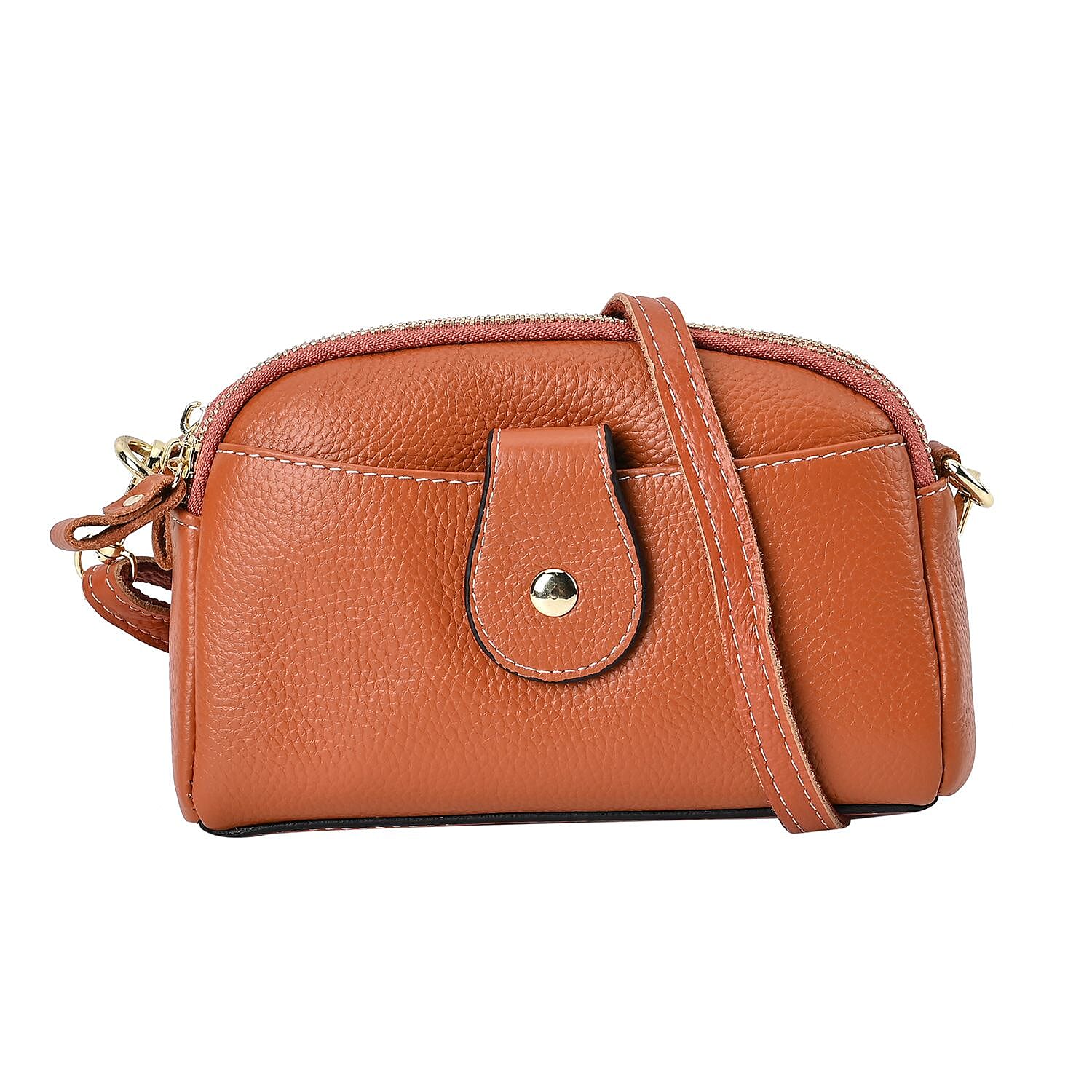 Set of 2 - 100% Genuine Leather Crossbody Bag & Card Wallet with RFID Protection - Tan