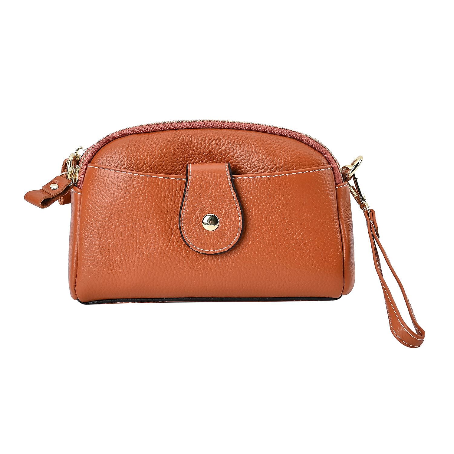 Set of 2 - 100% Genuine Leather Crossbody Bag & Card Wallet with RFID Protection - Tan